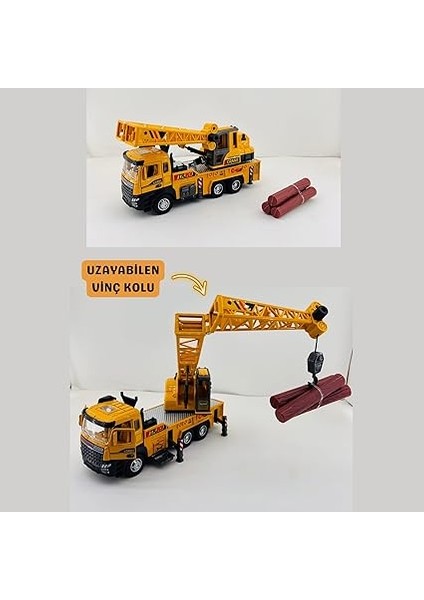 Metal Kasa Sesli ve Işıklı Çek Bırak Inşaat Araçları Serisi Kule Vinç Kepçe 30 cm (Kule Vinç) indirimleri