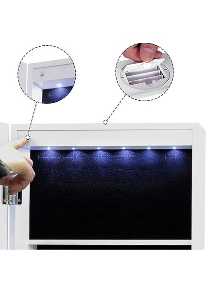 Tekerlekli ve LED Aydınlatmalı Kilitlenebilir Mücevher Dolabı, Beyaz, JBC61W indirimleri