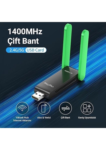 1400 Mbps 2.4ghz/5ghz Dual Band Gigabit Alıcı Verici USB Wifi Adaptör indirimleri