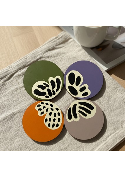 Ahşap Bardak Altlığı Seti Kelebek Desenli 4 Adet