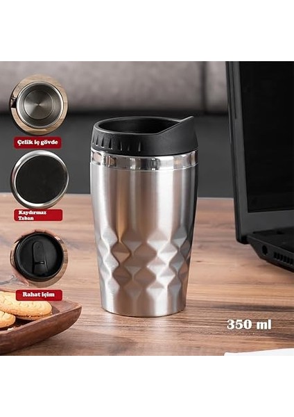 05554 Paslanmaz Çelik Kupa Sızdırmaz Çelik Termos Araç Termosu El Termosu Yalıtımlı Bardak 350ML -Gümüş fiyatları