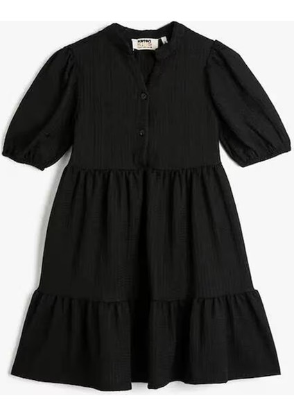 Kız Çocuk Uzun Elbise Kısa Balon Kollu Mandarin Yaka Düğmeli fiyatları