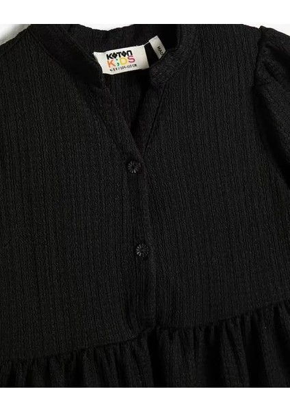 Kız Çocuk Uzun Elbise Kısa Balon Kollu Mandarin Yaka Düğmeli modelleri