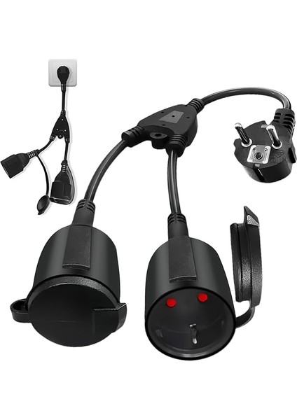 Yollu Schuko Prizli Sporgo Uzatma Kablosu, Dış Mekan Koruyucu Kontaklı 2 Ac Prizli Kısa Kablo IP20 Su Geçirmez, Elektrik Prizi, Ofis ve Ev Için Çift Fiş, 1,5 Mm², 250 V/16 A