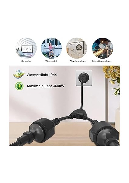 Yollu Schuko Prizli Sporgo Uzatma Kablosu, Dış Mekan Koruyucu Kontaklı 2 Ac Prizli Kısa Kablo IP20 Su Geçirmez, Elektrik Prizi, Ofis ve Ev Için Çift Fiş, 1,5 Mm², 250 V/16 A modelleri