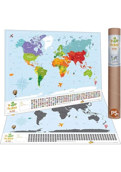 Map Kids Eyaletli Kazınabilir Çocuk Için Eğitici Öğretici Dünya Haritası En Büyük Boy 70×100 Türkiye’de Tek