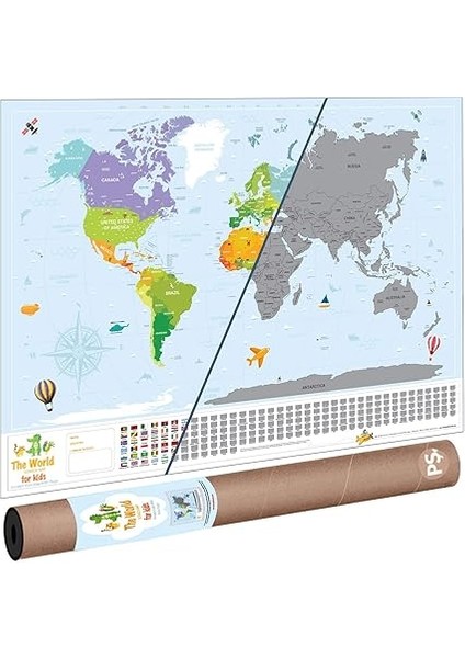 Map Kids Eyaletli Kazınabilir Çocuk Için Eğitici Öğretici Dünya Haritası En Büyük Boy 70×100 Türkiye’de Tek fırsatları