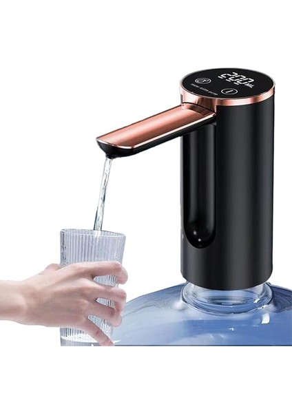 Su Miktarı Seçimi ile Otomatik Su Sebili, USB Şarjlı Evrensel Galon Şişeler Için Elektrikli Katlanabilir Su Pompası Siyah