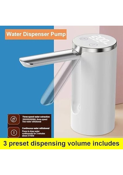 Su Miktarı Seçimi ile Otomatik Su Sebili, USB Şarjlı Evrensel Galon Şişeler Için Elektrikli Katlanabilir Su Pompası Siyah fiyatları