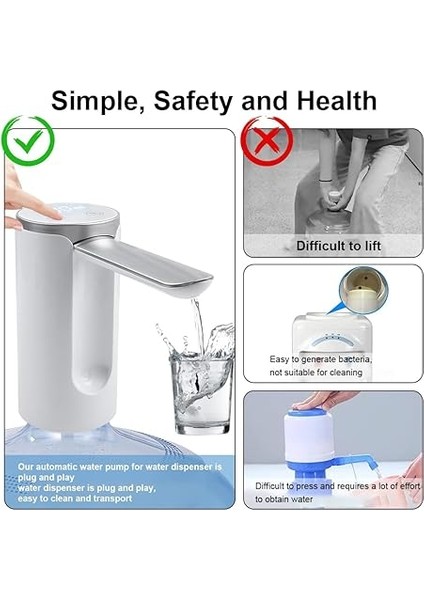 Su Miktarı Seçimi ile Otomatik Su Sebili, USB Şarjlı Evrensel Galon Şişeler Için Elektrikli Katlanabilir Su Pompası Siyah modelleri