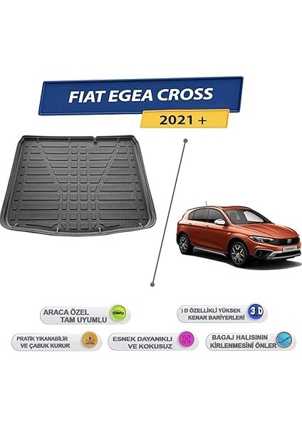 Egea Cross Hb 2021 Sonrası Için 3D Yüksek Kenarlı Bagaj Havuzu - Kokusuz, Kolay Temizlenebilir Bagaj Paspası fiyatları