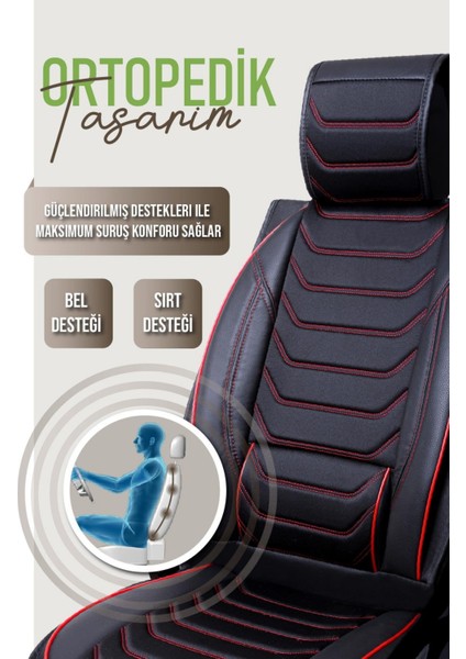 Citroen Berlingo 3 Tekli Oto Koltuk Kılıfı Ön Arka Set Siyah Kırmızı Scr