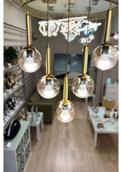 Globe Linear Black & Gold 5'li Sarkıt Bal Sarı Cam Avize fiyatları