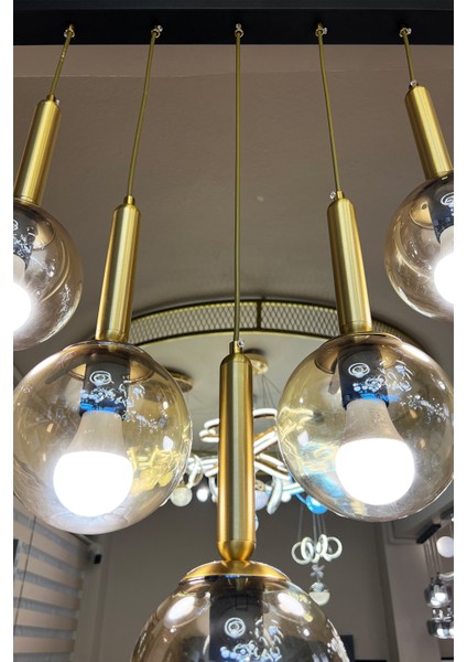 Globe Linear Black & Gold 5'li Sarkıt Bal Sarı Cam Avize indirimleri