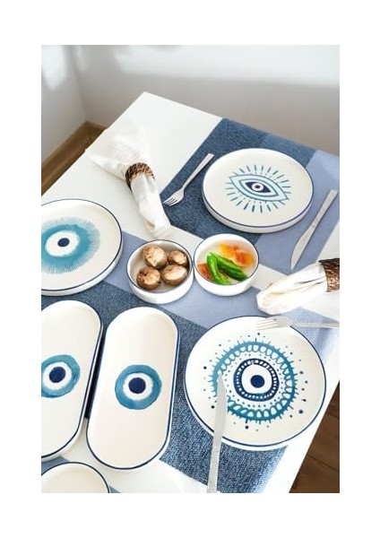 Seramik Hand 14 Parça 6 Kişilik Nazar Boncuklu Kahvaltı Takımı modelleri