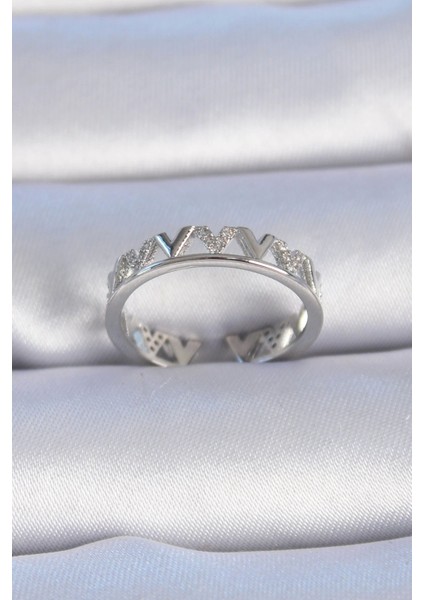 Bfs Pirinç Gümüş Renk "v" Model Zirkon Taşlı Kadın Yüzük