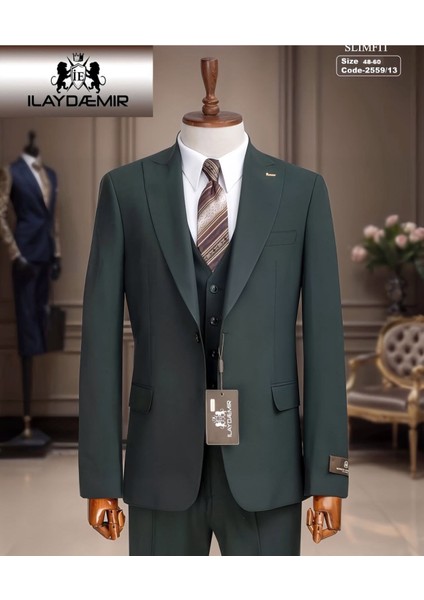 Erkek Takım Elbise, Kırlangıç Yaka, Blazer, Slımfıt, Koyu Zümrüt Yeşili