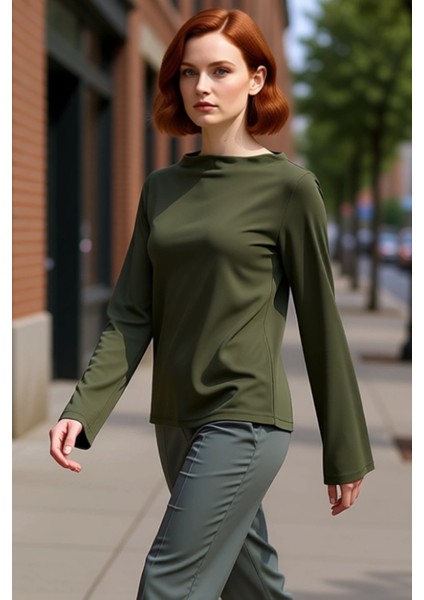 Kadın Gri Regular Kalıp Ispanyol Kol Esnek Örme Bluz Casual Günlük Kullanım Için Sandy Dokuma