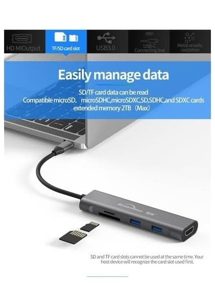 Tkz Blueendless Type C To 2*usb 3.0/1 Sd/ 1 Tf / 1 Hdmı Çevirici Macbook Pro fiyatları