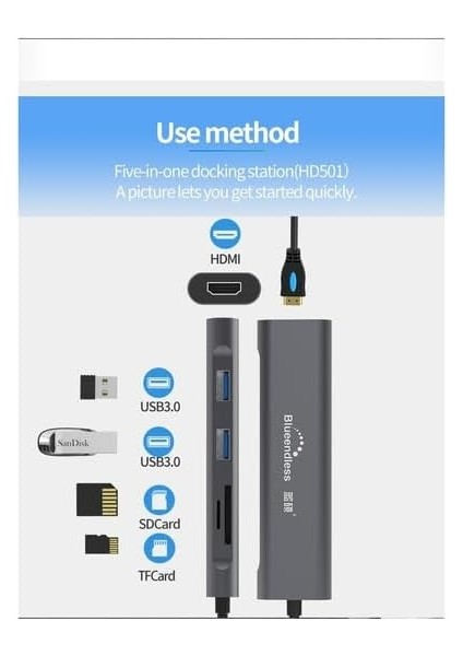 Tkz Blueendless Type C To 2*usb 3.0/1 Sd/ 1 Tf / 1 Hdmı Çevirici Macbook Pro modelleri