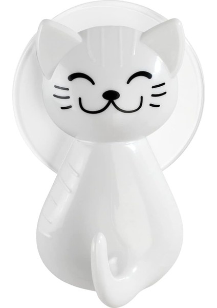Kancası Kedi Beyaz - Duvar Askısı, Askısı, Plastik (Abs), 6 x 9,5 x 5,5 Cm, Beyaz