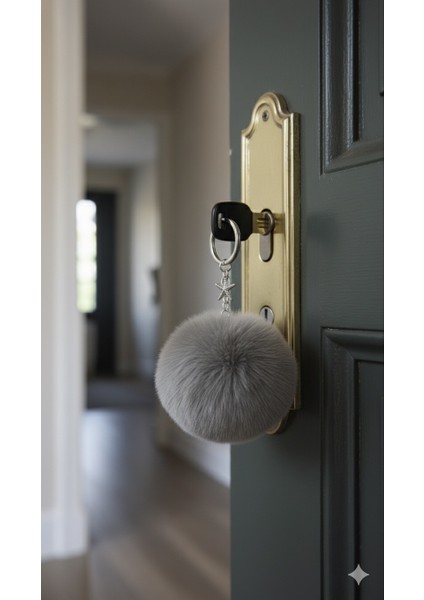 Peluş Pofuduk Ponpon Puf Gri Tüylü Gümüş Yıldız Detaylı Ev Ofis Araba Telefon Cüzdan Çanta Anahtarlık modelleri