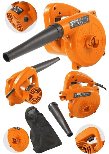 Alman Pro 3000 W Devir Ayarsız Hava Körüğü Yaprak Üfleme Makinesi Bilgisayar Temizleme Turuncu