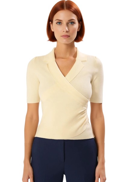 Kadın Büzgülü Triko Bluz Şık Kruvaze Yaka ve Premium Ipliklerle Günlük Şıklık Kaliteli Şık fiyatları