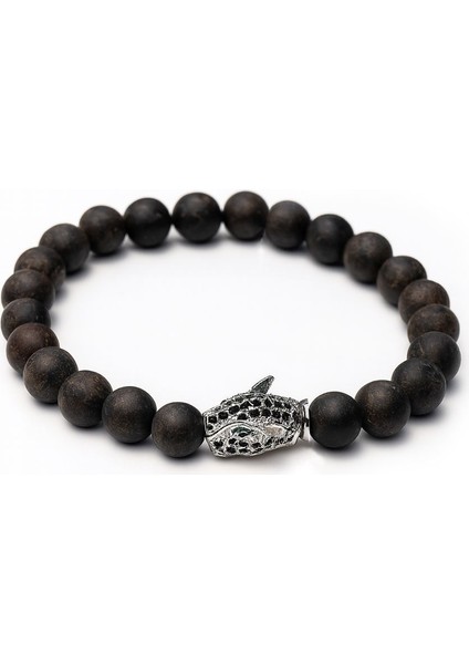 Lastikli Doğal Kahverengi Jasper Taşlı Erkek Bileklik EY39