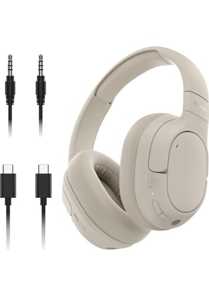 AUD008 Sf Kafaüstü Kulaklık-Krem - 60 Saat Oynatma Özellikli Kulak Üstü Kulaklık, Derin Bas, Cloudcushion Kulaklık