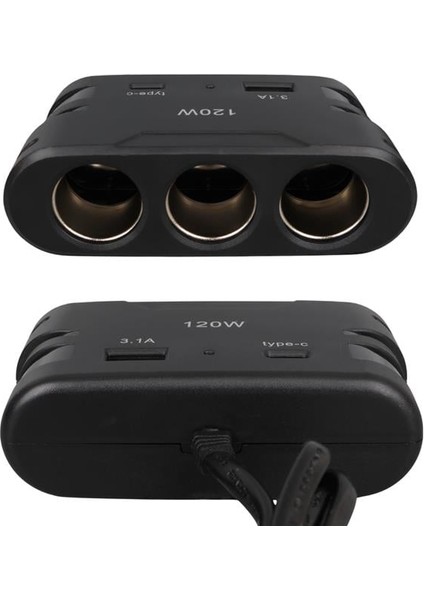 2013 12-24V Type-C + USB Girişli 120W 80 cm Kablolu 3'lü Araç Çakmak Çoklayıcı fırsatları