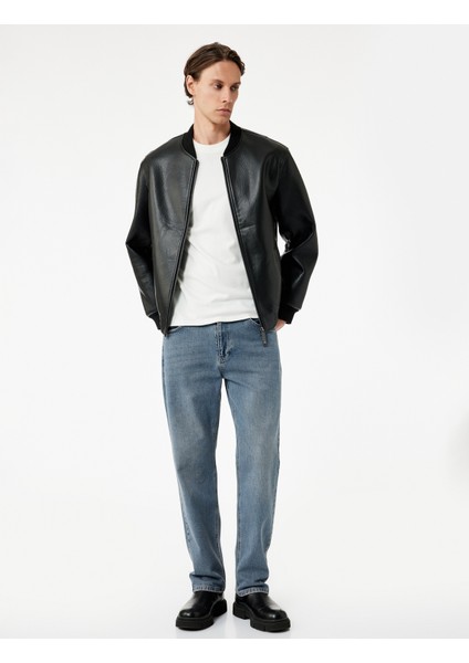 Uzun Kollu Fermuarlı Cep Detaylı Bomber Suni Deri Ceket fiyatları