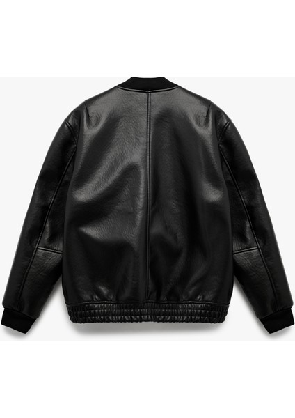 Uzun Kollu Fermuarlı Cep Detaylı Bomber Suni Deri Ceket fırsatları