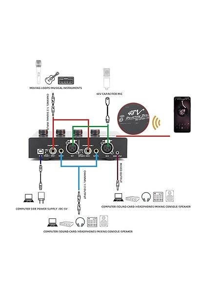 Kanal Mikrofon Amplifikatörü USB 5V Dc Dinamik Kondenser Mic Gitar Için 48V Fantom Güç Amplifikatörü modelleri
