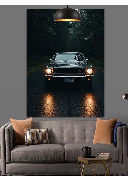 Parlak Ön Farlı Klasik Siyah Otomobil Dekoratif Kanvas - Mdf Ahşap Tablo fırsatları