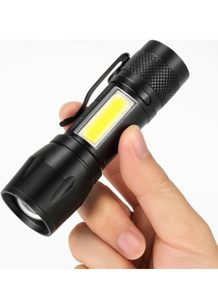 El, LED USB Şarjlı Ultra Güçlü Mini Boy Metal Kasa, 3 Modlu Işık Modülü, Klipsli Kutulu, Şarj Kablosu Dahil, Taşınabilir Küçük modelleri