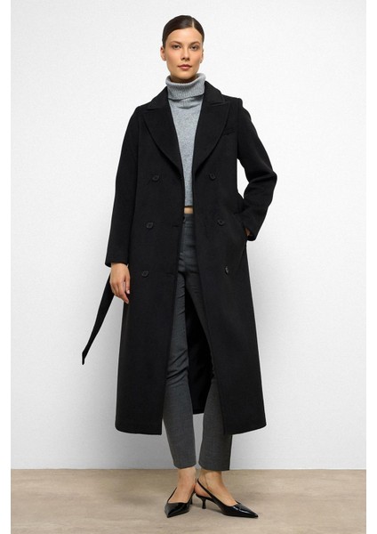 Ceket Yaka Kruvaze Ara Boy Kaban Siyah 3094