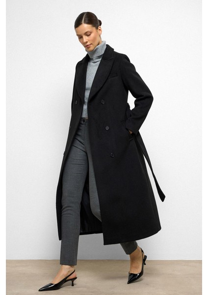 Ceket Yaka Kruvaze Ara Boy Kaban Siyah 3094