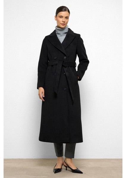 Ceket Yaka Kruvaze Ara Boy Kaban Siyah 3094