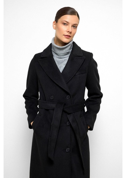 Ceket Yaka Kruvaze Ara Boy Kaban Siyah 3094