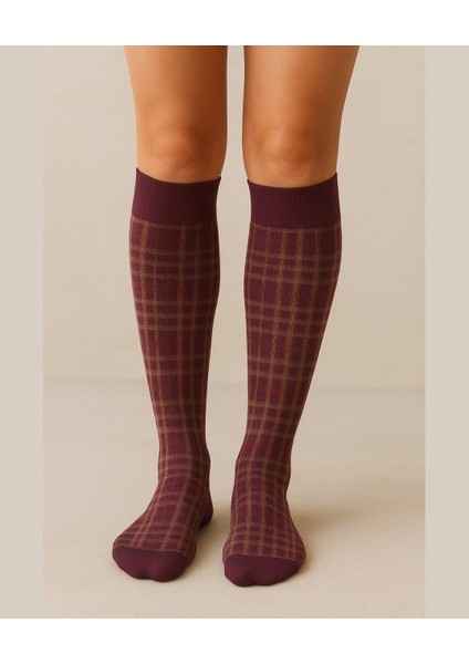 Heidi Bordo/karadut Ekose Desen Esnek Diz Hizası Pantolon Çorabı fiyatları