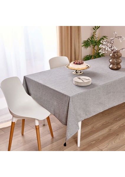 Soft Mato Püsküllü Masa Örtüsü - Gri - 150X220 cm