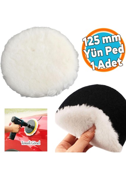 Koyun Postu Pedi Ø 125 mm Pasta Cila Polisaj Süngeri Cırt Tabanlı Kuzu Postu Yünü Keçesi Parlatma ( 1 Adet )