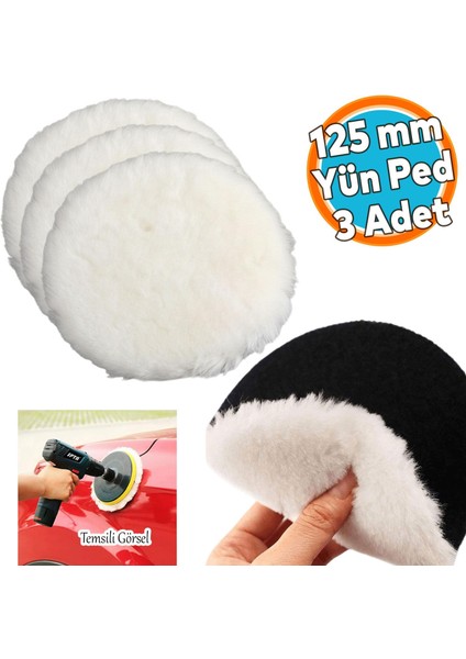 ( 3 Adet ) Koyun Postu Pedi Ø 125 mm Pasta Cila Polisaj Süngeri Cırt Tabanlı Kuzu Postu Yünü Keçesi Parlatma