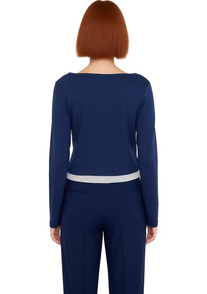 Kadın Esnek Örme Düğmeli Asimetrik Yaka Üst Uzun Kollu ve Vücuda Oturan Tasarım Kaliteli Şık modelleri