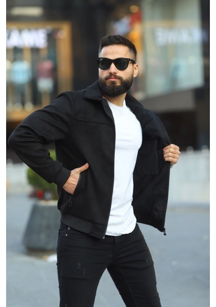 Erkek Polo Yakalı Slim Fit Süet Ceket Mevsimlik Astarlı Suni Deri Şık Tasarım