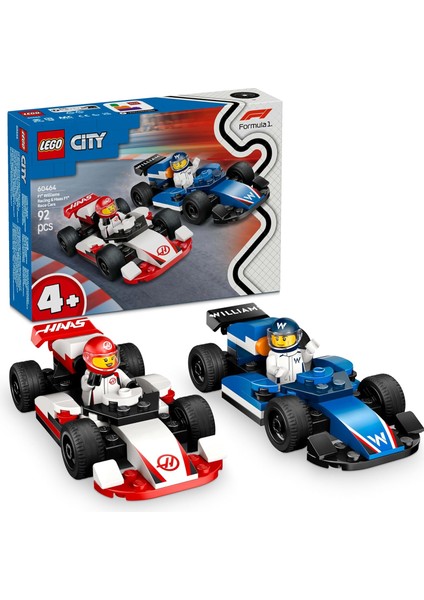 City F1 Williams ve Haas F1 Yarış Arabaları 60464-4 Yaş ve Üzeri Çocuklar Için 2 F1 Pilotu Minifigürü Içeren Yaratıcı Oyuncak Yapım Seti, Doğum Günü Hediyesi (92 Parça)