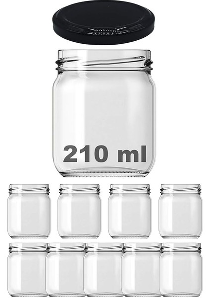 210 ml Siyah Metal Kapaklı Şeffaf Cam Kavanoz 9 Adet