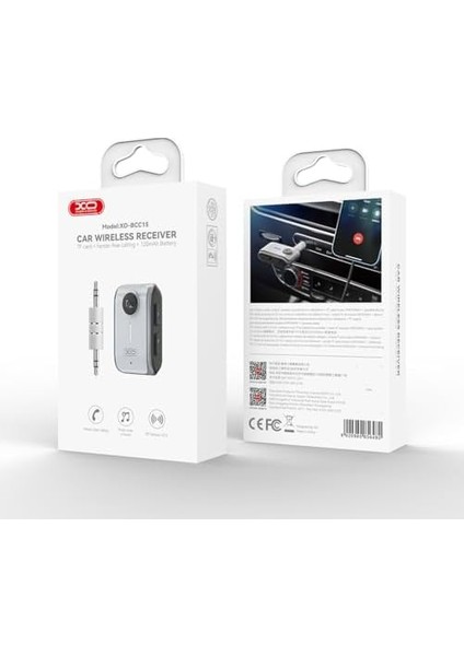 Xo Is Beauty Bataryalı Bluetooth Verici BCC15 – 3.5mm Ses Çıkışı, Tf Kart Desteği, Bluetooth 5.3 Teknolojisi ile Araç Içi Kablosuz Müzik Yayını, 120MAH Pil ve 6 Saat Oynatma Süresi, Gri modelleri