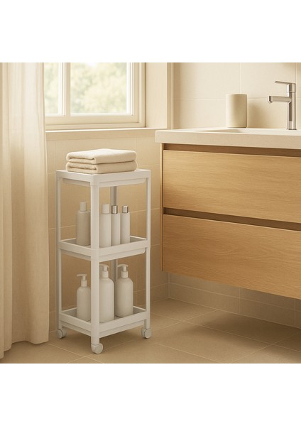 3 Katlı Tekerlekli Çok Amaçlı Banyo & Mutfak Düzenleyici Raf